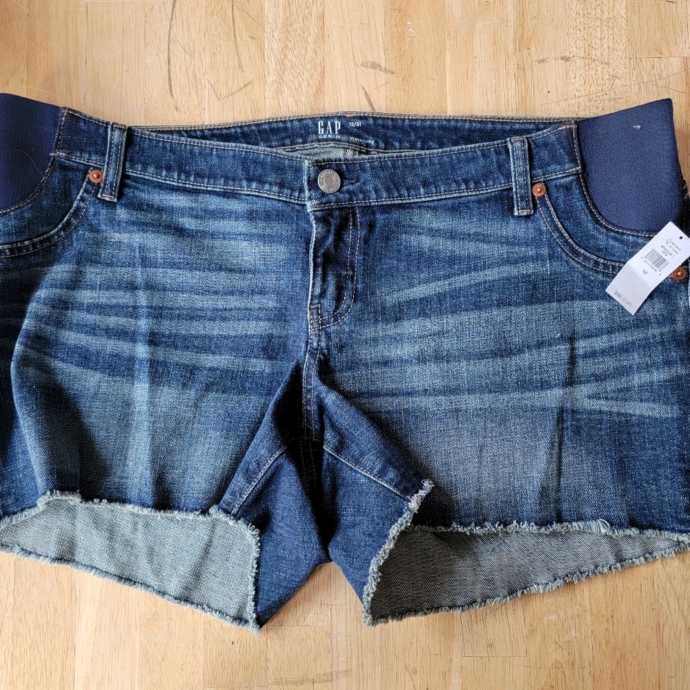 GAP Denim Maternity Cut-off Shorts Size 12 Dark Wash